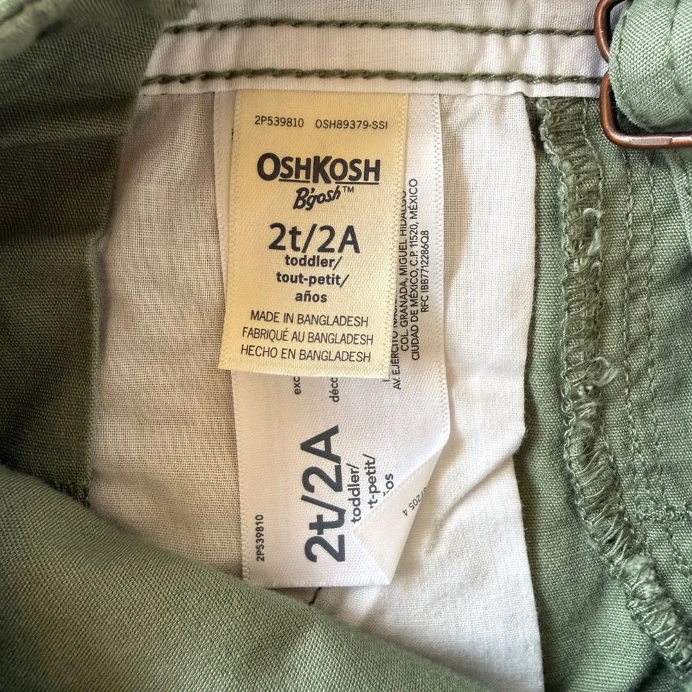 OshKosh B'gosh Toddler Overalls Size 2T Green Cotton Bib Overalls Floral Lining